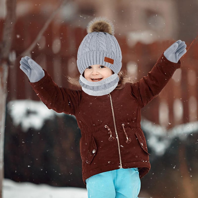 Machomby Kids Hat Scarf Gloves Set, Kids Winter Beanie Hat Scarf Gloves Set with Knit Thick Warm Fleece Lined for 1-6 Years Old - Image 3